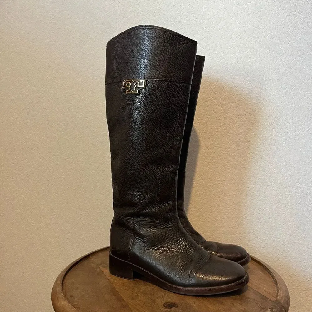 Tory Burch Joanna Leather Brown Tall Knee High Riding Boots Women's Size 8.5